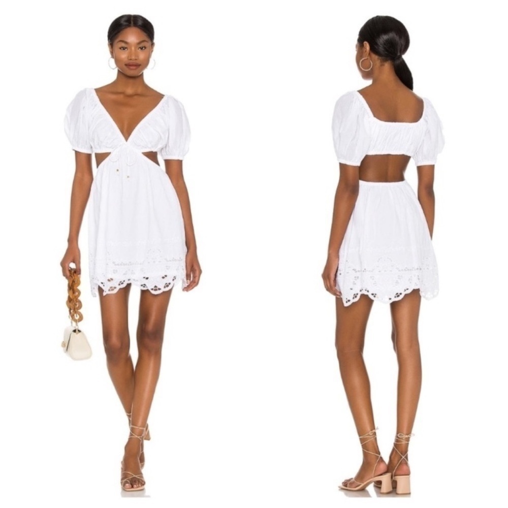 Tularosa Colleen White Mini Dress Sleeve Cotton Elastic Waist Size Small